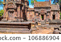Mysterious Ancient ruins Banteay Srei temple - famous Cambodian landmark, Angkor Wat complex of temples. Siem Reap, Cambodia. 106886904