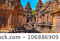 Mysterious Ancient ruins Banteay Srei temple - famous Cambodian landmark, Angkor Wat complex of temples. Siem Reap, Cambodia. 106886909