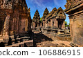 Mysterious Ancient ruins Banteay Srei temple - famous Cambodian landmark, Angkor Wat complex of temples. Siem Reap, Cambodia. 106886915