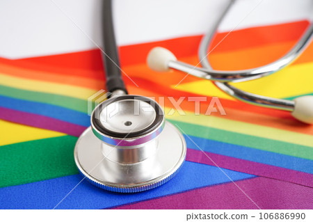 LGBT symbol, Stethoscope with rainbow ribbon, rights and gender equality, LGBT Pride Month in June. 106886990