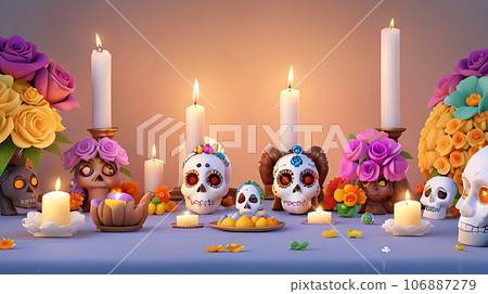 Day of the Dead skulls. Dia de los muertos. Day of the dead and mexican Halloween background. Mexican tradition festival. 106887279
