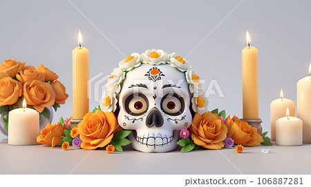Day of the Dead skulls. Dia de los muertos. Day of the dead and mexican Halloween background. Mexican tradition festival. Day of the Dead skulls. Dia de los muertos. Day of the dead and mexican Halloween background. Mexican tradition festival. 106887281