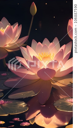 Pink water lily flower shining in the light 106887590
