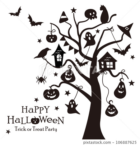 Cute halloween ornament and tree silhouette design 106887625