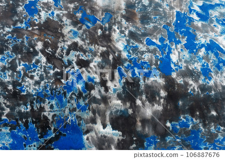 Abstract texture background. Sanded brushed metal surface with blue paint. Empty butt. 106887676