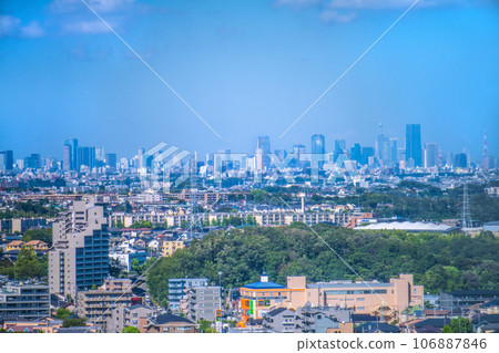 New view of Tokyo cityscape in Japan. A panoramic view of the metropolis of Tokyo. You can also see Shibuya, Roppongi His, Azabudai, etc. New view of Tokyo cityscape in Japan. A panoramic view of the metropolis of Tokyo. You can also see Shibuya, Roppongi His, Azabudai, etc. 106887846