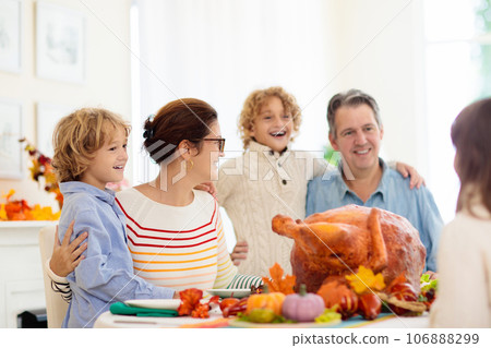 Thanksgiving family dinner. Roasted turkey meal. 106888299
