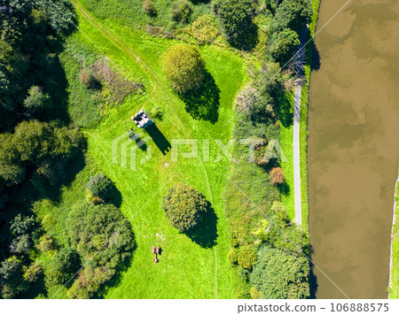 Lembeek, Halle, Belgium, september 4th, 2023, Aerial view of the tower of Malakoff Domain in commune Lembeek, Halle, Belgium, september 4th, 2023, Aerial view of the tower of Malakoff Domain in commune 106888575