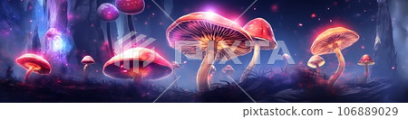 Mushrooms in the forest. Illustration of a magic forest 106889029