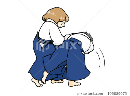 一個女孩對一個男孩表演合氣道技巧 106889073
