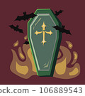 Green coffin with black bats for halloween 106889543