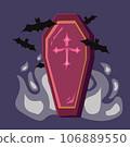 Pink coffin with black bats for halloween 106889550