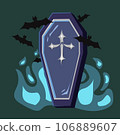 Blue coffin with black bats for halloween 106889607