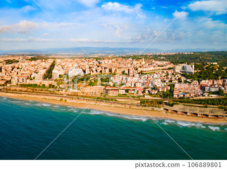 Tarragona city aerial panoramic view in Spain 106889801