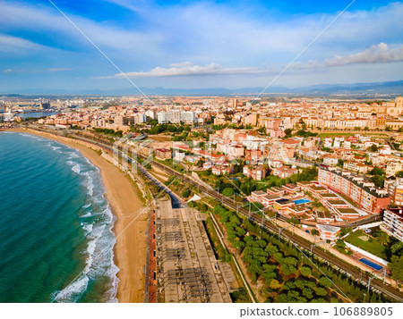 Tarragona city aerial panoramic view in Spain 106889805