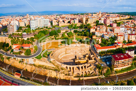 Tarragona Amphitheatre aerial panoramic view, Spain Tarragona Amphitheatre aerial panoramic view, Spain 106889807