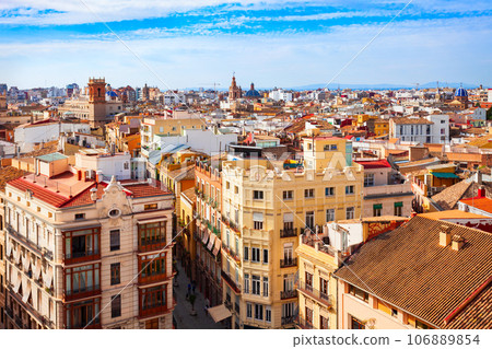 Valencia city aerial panoramic view in Spain 106889854