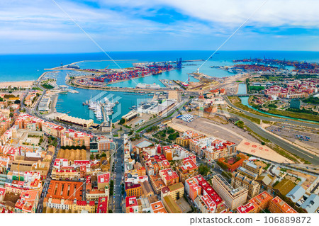 Valencia city port aerial panoramic view, Spain 106889872