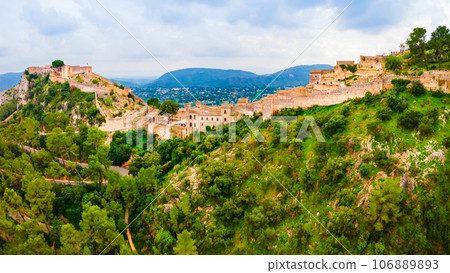Xativa Castle aerial panoramic view, Spaint Xativa Castle aerial panoramic view, Spaint 106889893