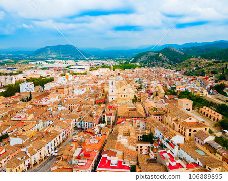 Collegiate Basilica of Xativa aerial panoramic view, Spain 106889895