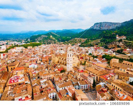 Collegiate Basilica of Xativa aerial panoramic view, Spain 106889896