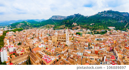Collegiate Basilica of Xativa aerial panoramic view, Spain 106889897