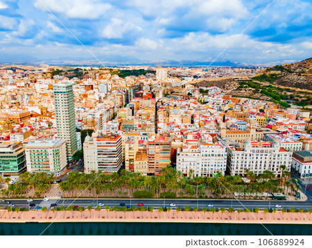 Alicante city centre aerial panoramic view, Spain 106889924