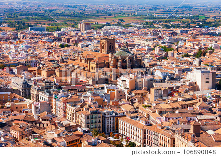 Granada Cathedral city aerial panoramic view in Spain Granada Cathedral city aerial panoramic view in Spain 106890048