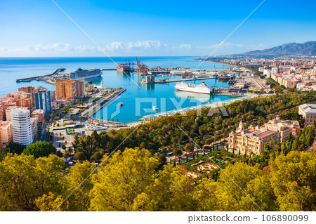 Malaga city aerial panoramic view in Andalusia, Spain Malaga city aerial panoramic view in Andalusia, Spain 106890099