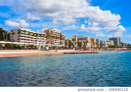 Marbella city beach panoramic view in Spain 106890120