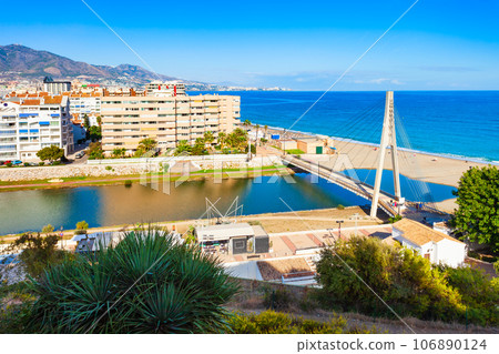 Fuengirola city beach aerial panoramic view, Spain Fuengirola city beach aerial panoramic view, Spain 106890124