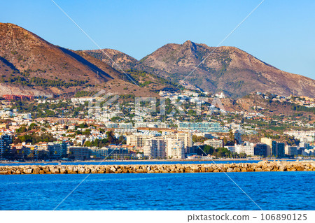 Fuengirola city beach panoramic view in Spain 106890125