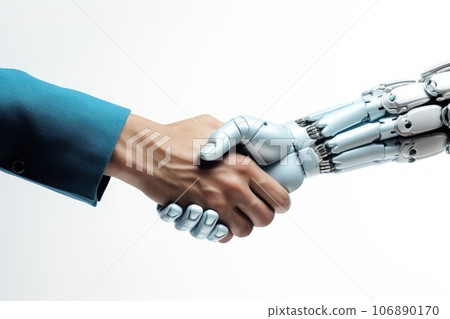A handshake between a robot hand and a human hand. Generative AI. 106890170