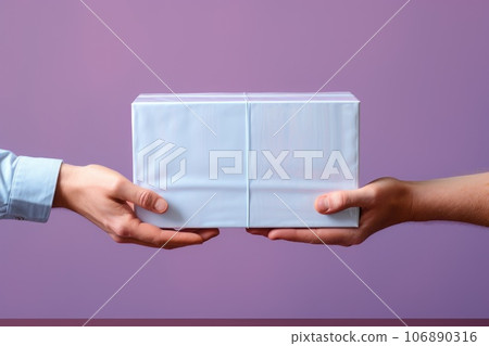 Receiving delivery in small white box. Generative AI 106890316