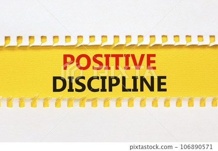 Positive discipline symbol. Concept words Positive discipline on beautiful yellow paper. Beautiful white table white background. Business psychology positive discipline concept. Copy space. Positive discipline symbol. Concept words Positive discipline on beautiful yellow paper. Beautiful white table white background. Business psychology positive discipline concept. Copy space. 106890571