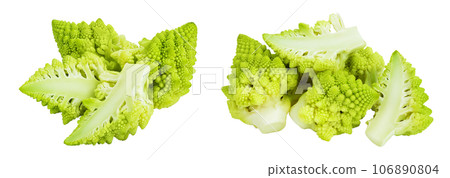 Romanesco broccoli cabbage or Roman Cauliflower isolated on white background with full depth of field 106890804
