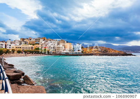 Agios Nikolaos town panoramic view, Crete island, Greece Agios Nikolaos town panoramic view, Crete island, Greece 106890907