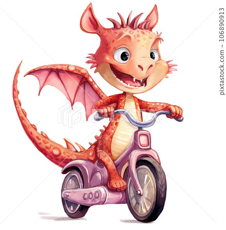 cute red little dragon on the motorbike 106890913