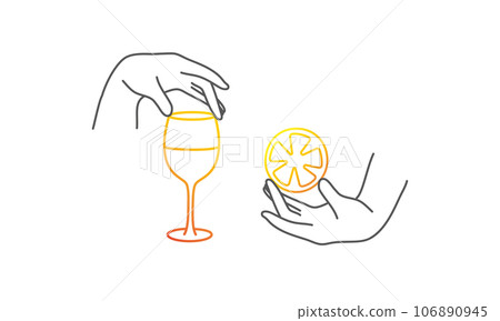 Hand holding glass and lemon. 106890945