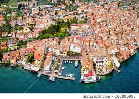 Malcesine aerial panoramic view, Italy 106890993
