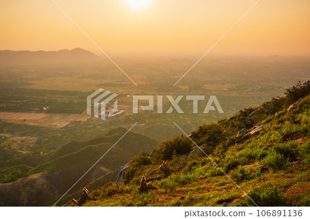 Pushkar town aerial panoramic view, India 106891136