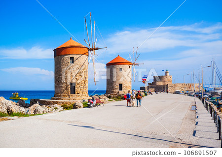 Windmills in Rhodes island, Greece Windmills in Rhodes island, Greece 106891507