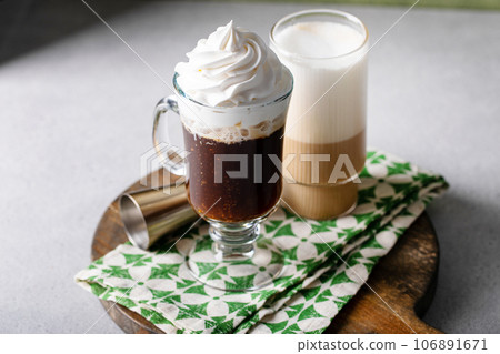 Irish coffee and irish cream latte for St Patricks day Irish coffee and irish cream latte for St Patricks day 106891671