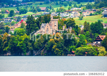 Lucerne city aerial panoramic view, Switzerland 106892012