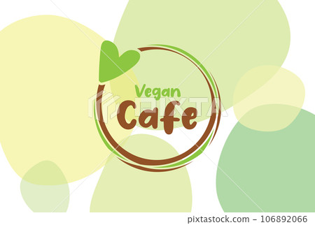 Vegan Cofee sign, label, sticker, text design with green transparent shapes and contour with heart, white background Vegan Cofee sign, label, sticker, text design with green transparent shapes and contour with heart, white background 106892066