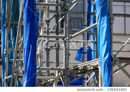 Image of preliminary scaffolding for newly built detached house Image of preliminary scaffolding for newly built detached house 106892892