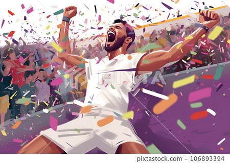 Portrait of happy excited young tennis player winning  106893394