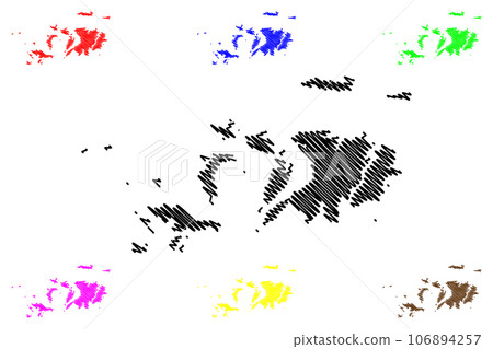 Sunday, East Sunday, West Roe, Tallon, Jackson, Poolngin, Allora, Hancock island (Western Australia, Buccaneer Archipelago) map vector illustration, scribble sketch King Sound, Iwanyi or Ewenu map 106894257