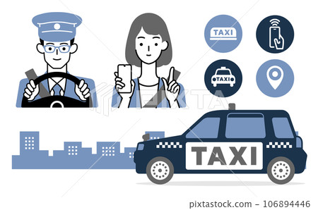 Taxi, driver, passenger, icon material illustration set 106894446
