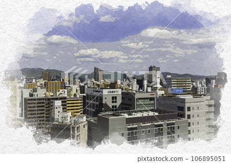 Watercolor painting style Okayama City, Okayama Prefecture, looking at the center of Okayama from Okayama City Hall Watercolor painting style Okayama City, Okayama Prefecture, looking at the center of Okayama from Okayama City Hall 106895051